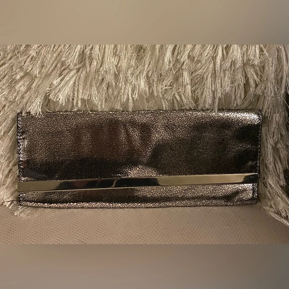 Metallic Silver Envelope Clutch Evening Bag Formal Wedding Purse